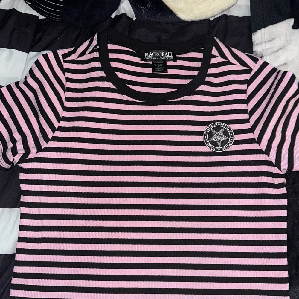 Pink and Black Striped Crop Top